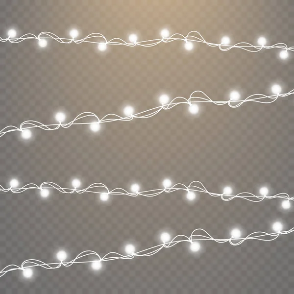 Luzes de Natal isoladas em fundo transparente. Conjunto de xmas dourados guirlanda brilhante. Ilustração vetorial —  Vetores de Stock