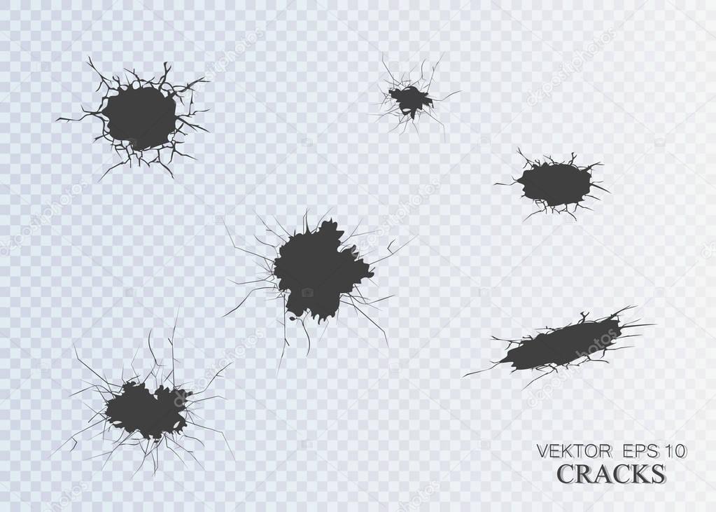 Set of vector cracks isolated on transparent background.