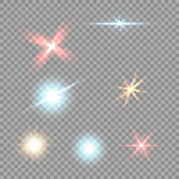 Stjärna på en transparent bakgrund, ljuseffekt, vektor illustration. explosion med gnistrar. — Stock vektor