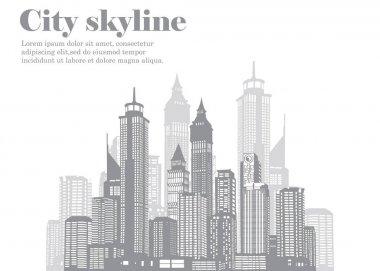 Düz bir stil şehir silüeti. Modern kentsel landscape.vector illüstrasyon