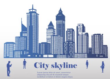 Düz bir stil şehir silüeti. Modern kentsel landscape.vector illüstrasyon