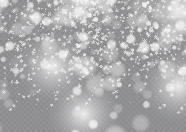 Efecto de caída vectorial de nieve aislado sobre fondo transparente con bokeh borroso . — Vector de stock