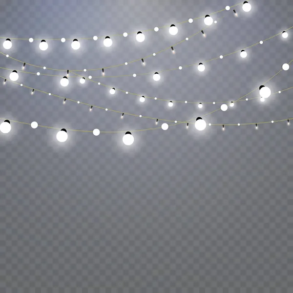 Luzes de Natal isoladas em fundo transparente. Conjunto de xmas dourados guirlanda brilhante. Ilustração vetorial — Vetor de Stock