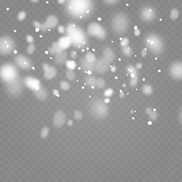 Superposition de neige sur fond transparent. Illustration vectorielle de flocons de neige tombants isolés. Modèle vectoriel — Image vectorielle