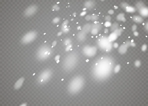 Śnieg nakładki na przezroczystym tle. Ilustracja wektorowa spadające płatki śniegu na białym tle. Szablon wektor — Wektor stockowy