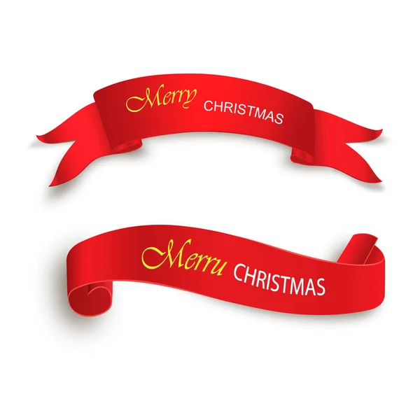 Lapozzunk a piros, boldog karácsonyt, reális, papír szalagok. Vektoros illusztráció — Stock Vector