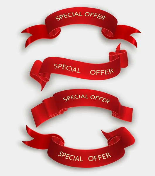 Offre spéciale ruban vecteur.Rouleau rouge. étiquette de vente de bannière. Offre spéciale marché rabais . — Image vectorielle