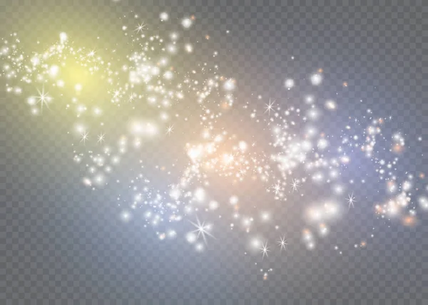 Chispas blancas y estrellas brillan efecto de luz especial. Espumosas partículas de polvo mágico — Vector de stock
