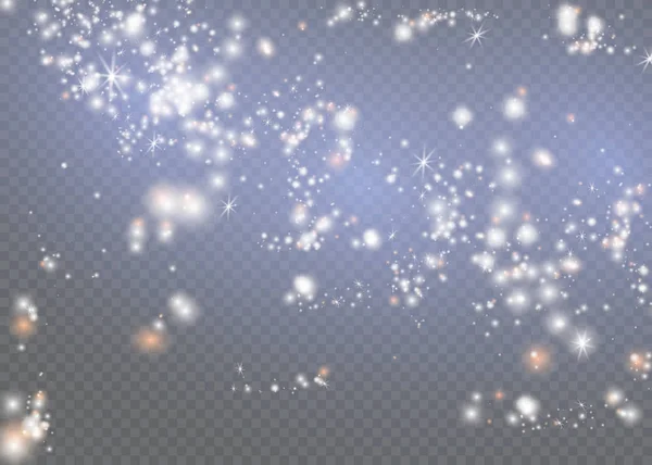 Bílá jiskry a hvězdy glitter speciální světelný efekt. Jiskřivý magický prachových částic — Stockový vektor