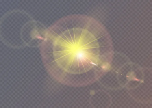 Lysande stjärna. Genomskinligt glans sol, ljusa flare — Stock vektor
