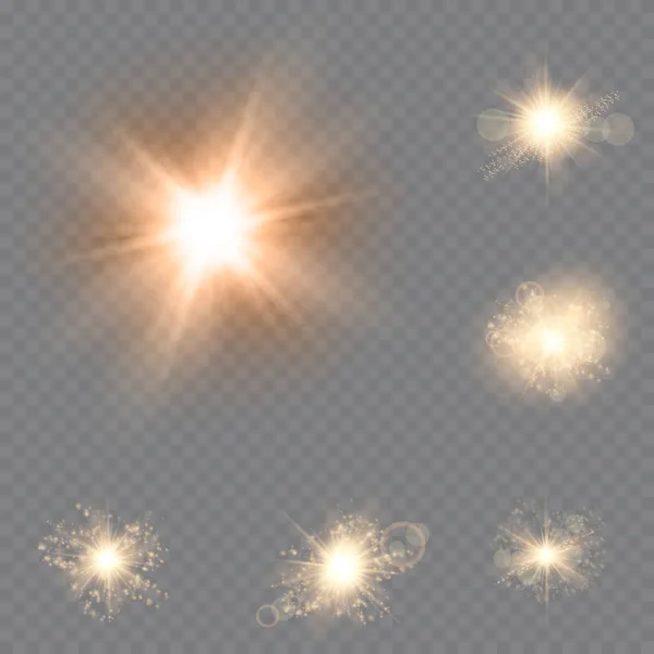 Біле світло вибухає на прозорому фоні. Векторна ілюстрація світлового ефекту з променем. Яскрава зірка. — стоковий вектор