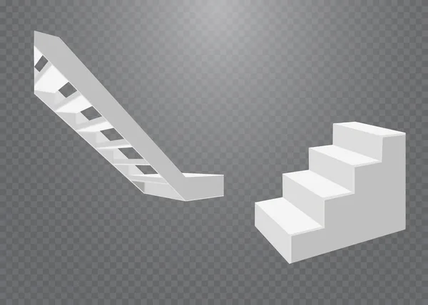 白色楼梯，3D楼梯。设置，隔离在透明的背景下 — 图库矢量图片