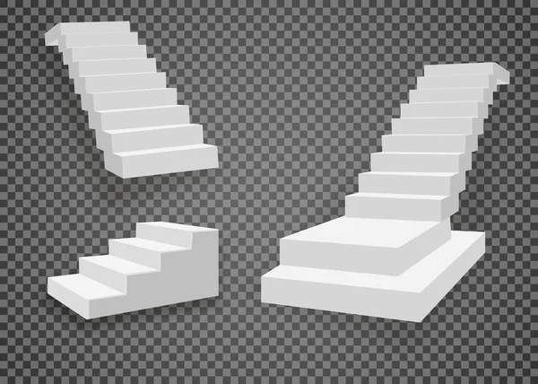 Escaleras blancas, escaleras 3d. Set, aislado sobre fondo transparente — Archivo Imágenes Vectoriales