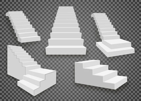 白い階段と3次元の階段。設定、透明背景に隔離 — ストックベクタ