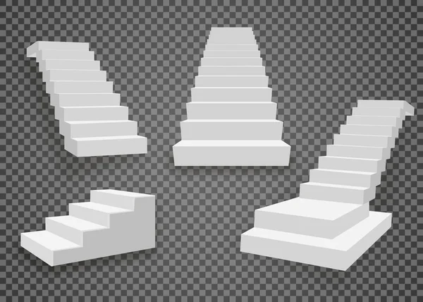 Vita trappor, 3D-trappor. Set, isolerad på transparent bakgrund — Stock vektor