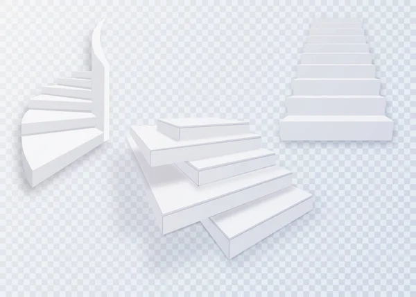 Escaleras blancas, escaleras 3d. Set, aislado sobre fondo transparente — Vector de stock