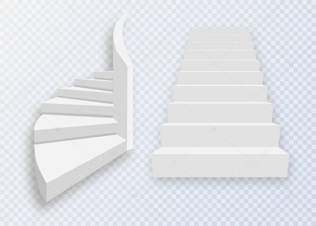 White stairs, 3d staircases. Set, Isolated on transparent background