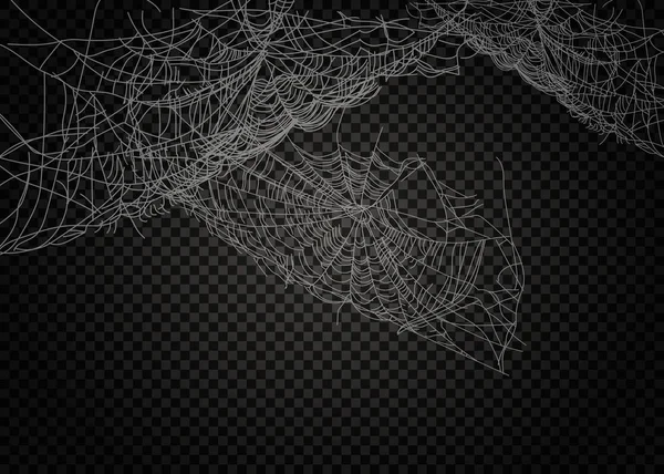 Sammlung von Spinnweben, isoliert auf schwarzem, transparentem Hintergrund. — Stockvektor