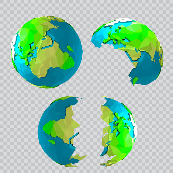 Vector low poly earth illustration. Polygonal globe icon.