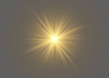 Işık, ışık ve sihirli parıltılarla özel efekt oluşturur. Şeffaf vektör ışık efekti seti, patlama, sim, kıvılcım, güneş ışığı.