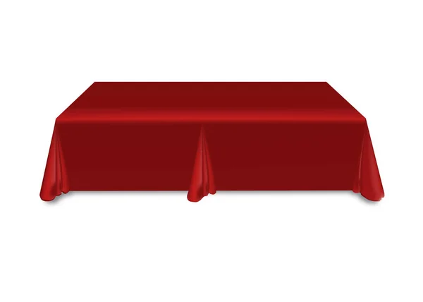 Czerwony obrus na stole pusty makieta. Izolowana ilustracja wektora na jasnym tle. — Wektor stockowy
