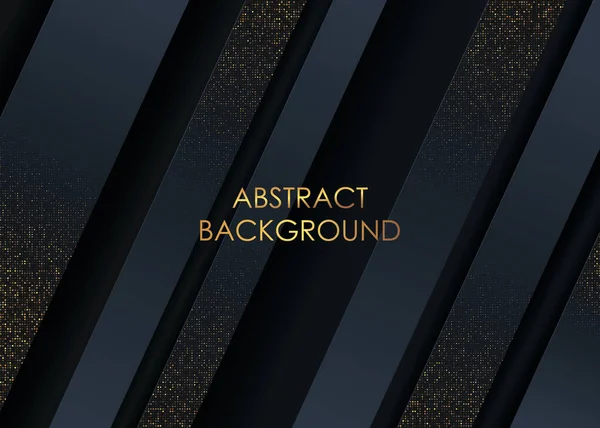 Abstrait 3d luxe fond noir avec des paillettes. Bannière noire à pois dorés. Fond vectoriel . — Image vectorielle