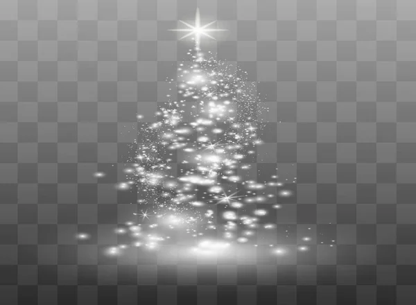 Illumination Lumières Sapin de Noël brillant Isolé sur fond transparent. Arbre blanc comme symbole de Bonne Année, Joyeux Noël fête. Lumineux design de décoration légère. Vecteur. — Image vectorielle