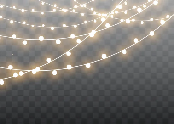 Julbelysning isolerade realistiska designelement. Glödande ljus för jul Semesterkort, banderoller, affischer, webbdesign. Garlands dekorationer. Led neonlampa — Stock vektor