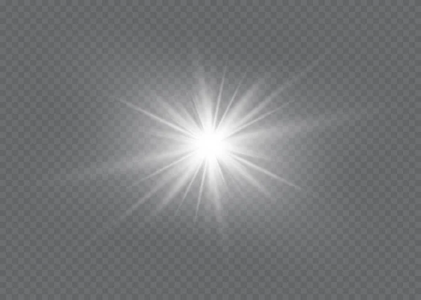 Éclat de lumière effet spécial avec des rayons de lumière et des étincelles magiques. Ensemble d'effet de lumière vectorielle transparente, explosion, paillettes, étincelle, flash solaire. — Image vectorielle