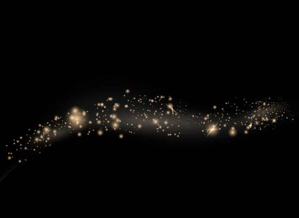 Toz kıvılcımları ve altın yıldızlar özel ışıkla parlıyor. Şeffaf bir arkaplanda vektör parıldıyor. Noel ışığı etkisi. Parlak sihirli toz parçacıkları. — Stok Vektör
