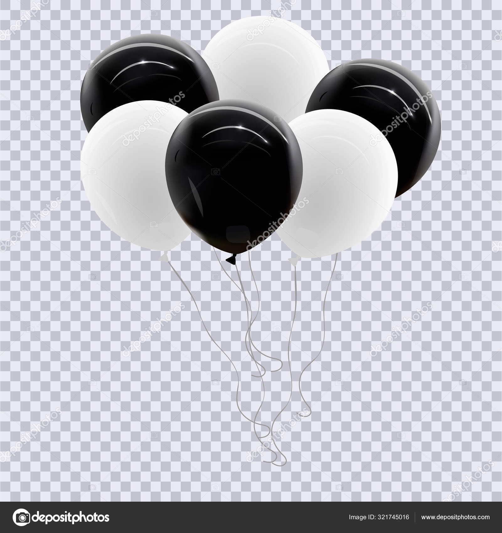 Blanco realista, el globo negro aislado sobre fondo transparente.  Ilustración vectorial . Vector de stock #321745016 de ©kume111000, image size:1600x1700