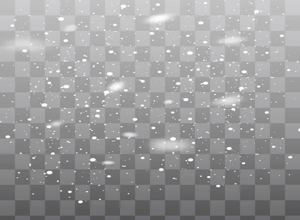 Copos de nieve cayendo realistas. Aislado sobre fondo transparente. Ilustración vectorial . — Vector de stock