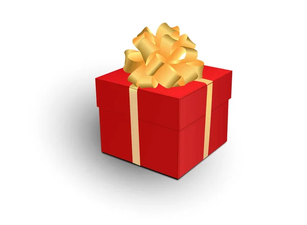 Geschenkbox mit goldenem Band und Schleife. Vektor 3D Illustration. Weihnachtsdekoration. — Stockvektor