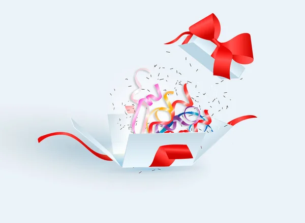 Caja de regalo abierta con explosión de confeti aislada. 3d vector de fondo . — Vector de stock