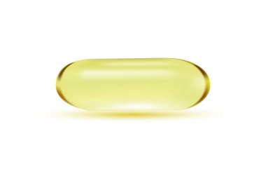 Beyazda izole edilmiş gerçekçi bir hap. Tıp geçmişi için bir şablon. Antibiyotik, vitamin veya uyuşturucu vektörü çizimi.