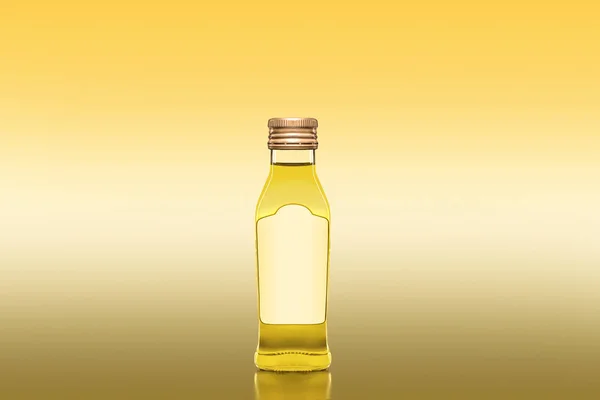 Bottiglia di olio da cucina senza etichetta su sfondo giallo - immagine del prodotto commerciale . — Foto Stock