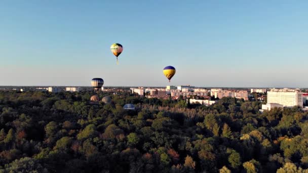 Mooie Ballonnen Vliegen Het Bos Park Stad — Stockvideo