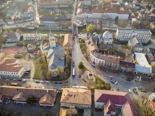 Day View Beregovo Beautiful Top View Catholic Church Procession Ukraine — Stock Photo, Image