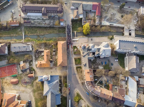 Daglig Udsigt Fra Oven Beregovo Smuk Udsigt Den Katolske Kirke - Stock-foto