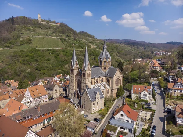 Schönes Frühlingsbild Von Oben Auf Einer Kirche Und Burg Auf — Stockfoto