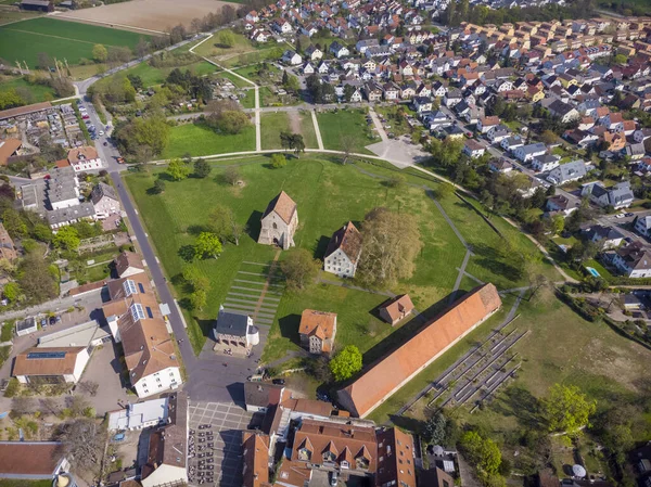 Smukt Billede Quadcopter Klosteret Byen Lorsch Foråret Udsigt Lorsch Klosteret - Stock-foto