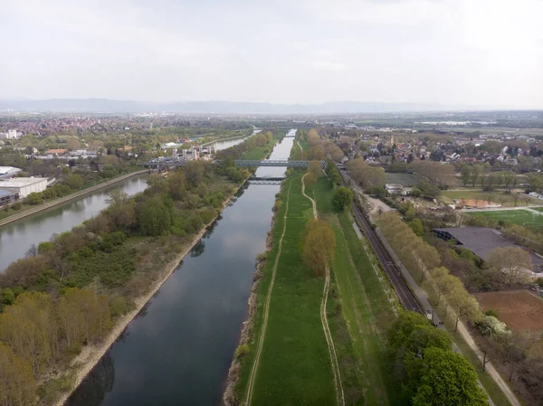 Vista Superior Del Terraplén Del Río Neckar Mannheim Alemania — Foto de Stock