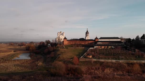 Beautiful View Zimnensky Svyatogorsky Monastery View Domes Assumption Cathedral — Stock Video