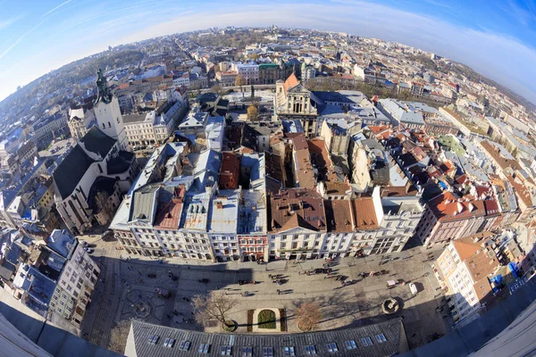 Smuk Udsigt Dagen Fra Oven Centrum Lviv Centrale Torv Templer - Stock-foto