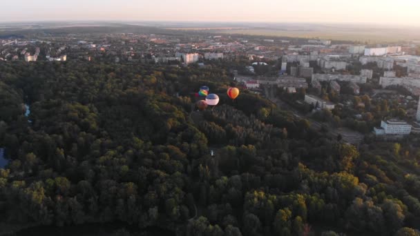 Gyönyörű Lufik Repülnek Erdő Park Város Felett — Stock videók