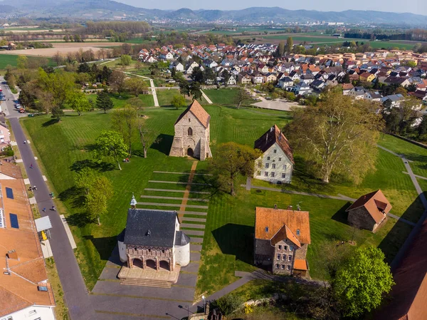 Smukt Billede Quadcopter Klosteret Byen Lorsch Foråret Udsigt Lorsch Klosteret - Stock-foto