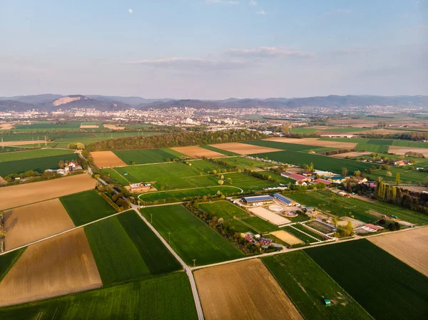 Top Uitzicht Verschillende Velden Buurt Van Duitse Stad Viernheim Groene — Stockfoto