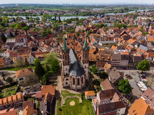 Belle Vue Sur Ville Allemande Ladenburg Toits Orange Carrelés Église — Photo