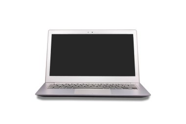 Boş beyaz ekran üzerinde beyaz izole ile modern dizüstü bilgisayar