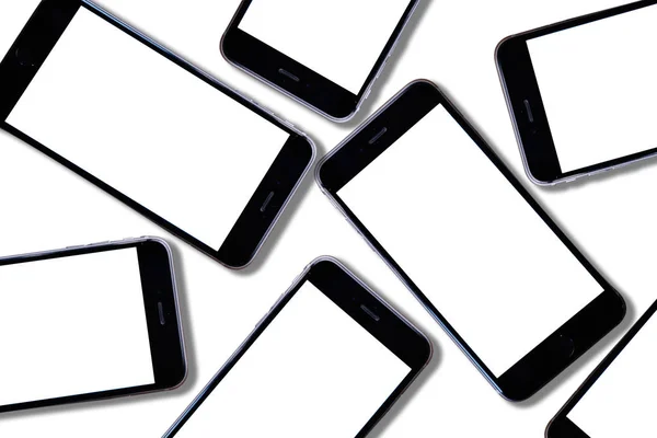 Grupa smartphone z pusty ekran biały na białym tle — Zdjęcie stockowe